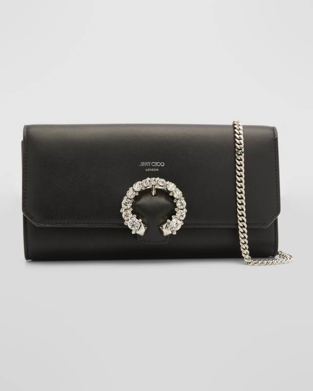 Buckle Flap Leather Wallet on Chain